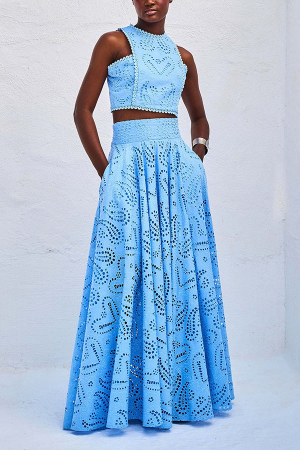 Larissa Embroidered Top &amp; High-Waist Maxi Skirt Set