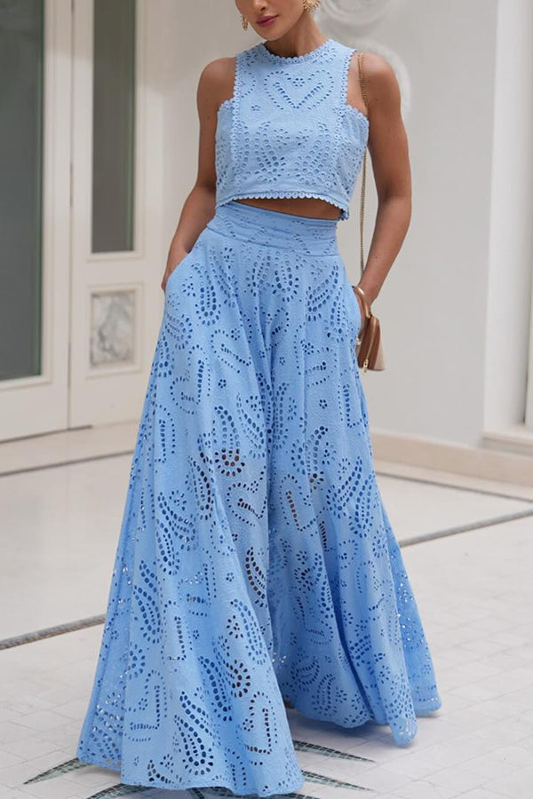 Larissa Embroidered Top &amp; High-Waist Maxi Skirt Set