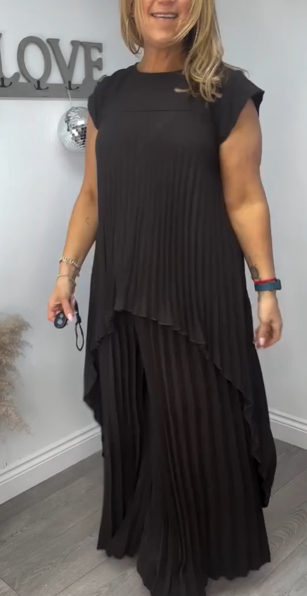 Sherry Pleated Midi Top &amp; Wide-Leg Pants Set