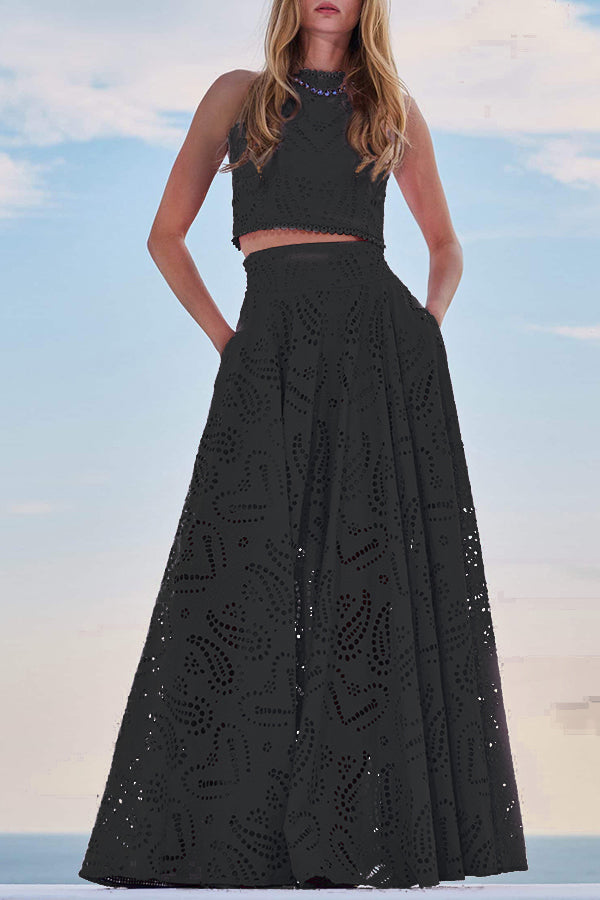 Larissa Embroidered Top &amp; High-Waist Maxi Skirt Set