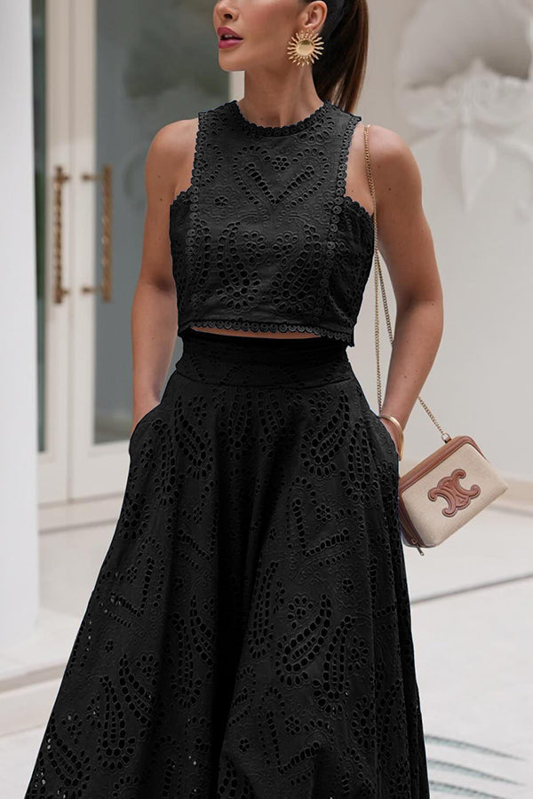 Larissa Embroidered Top &amp; High-Waist Maxi Skirt Set