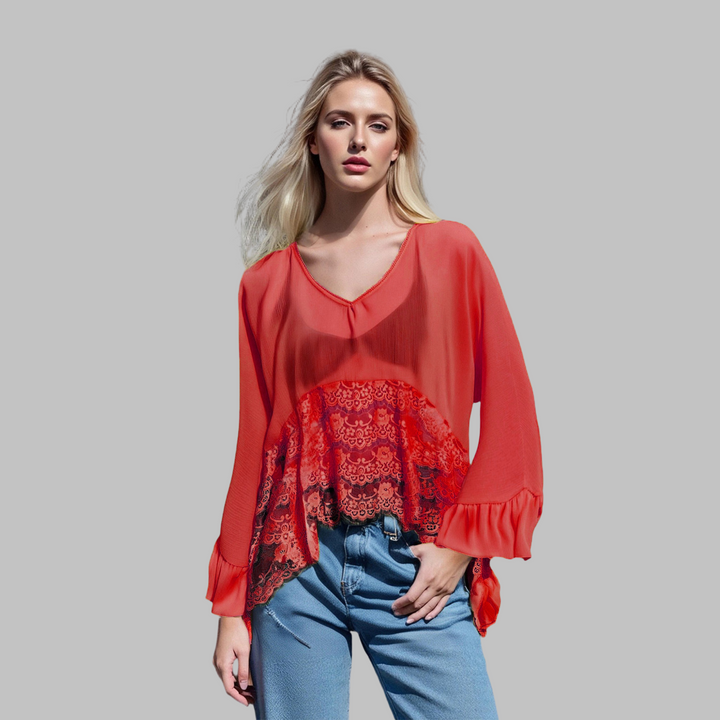 Leona Classy V-Neck Batwing Sleeve Cover-Up Top