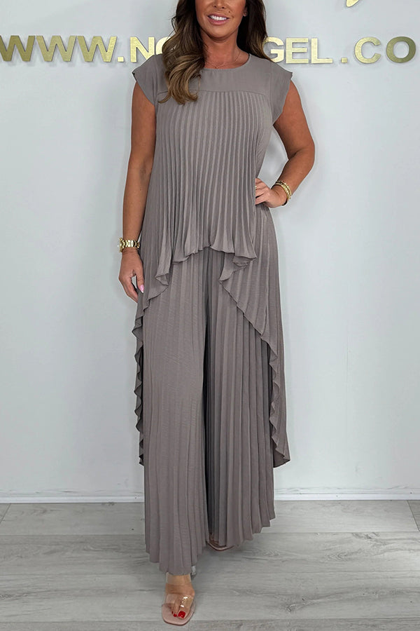 Sherry Pleated Midi Top &amp; Wide-Leg Pants Set