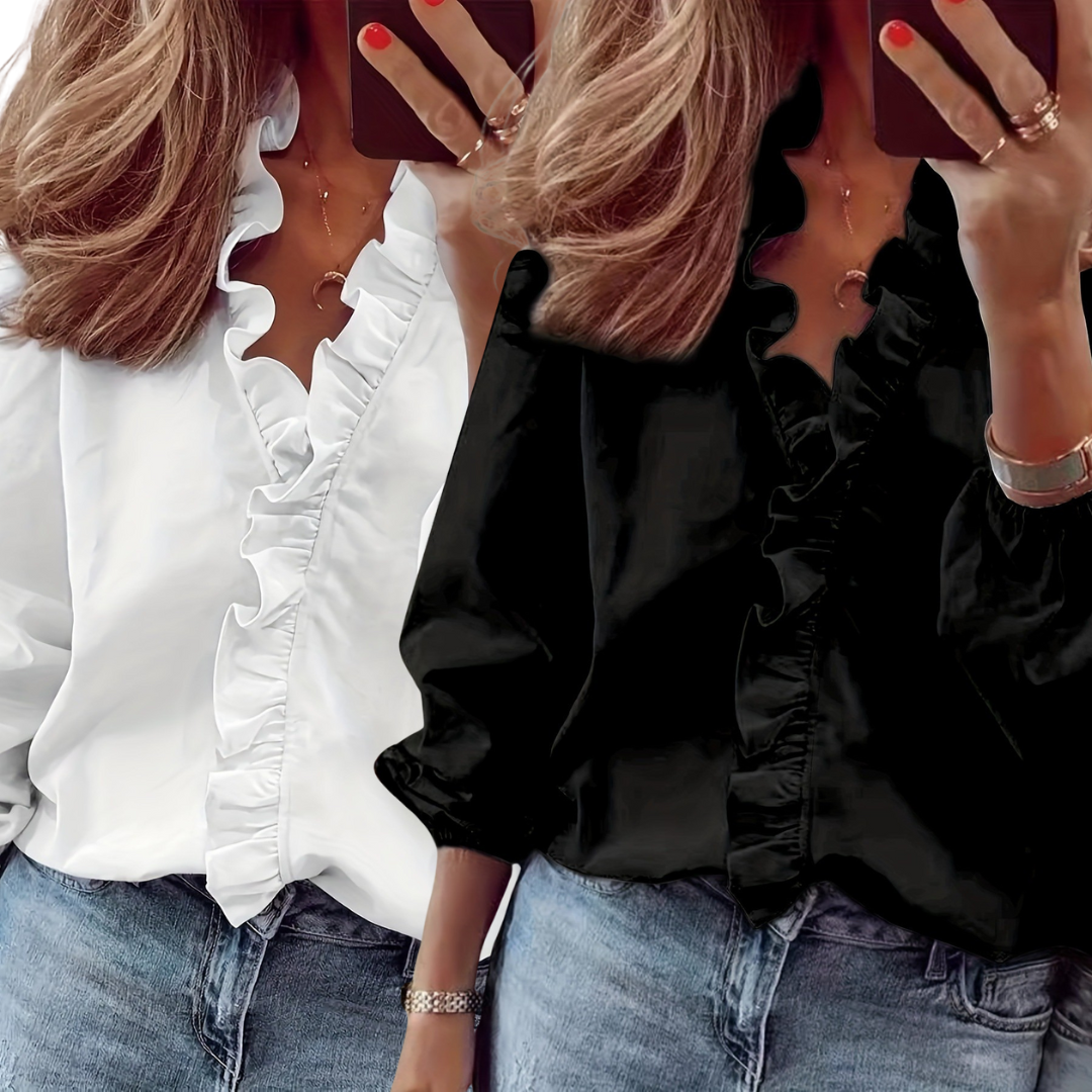 Lorelei Timeless V-Neck Blouse with Ruffles Blouses