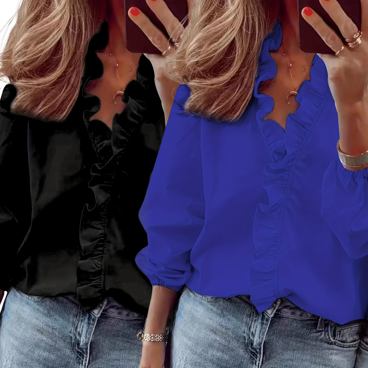 Lorelei Timeless V-Neck Blouse with Ruffles Blouses