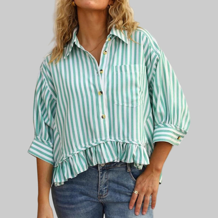 Kolet Casual Summer Ruffled Button Down Blouse