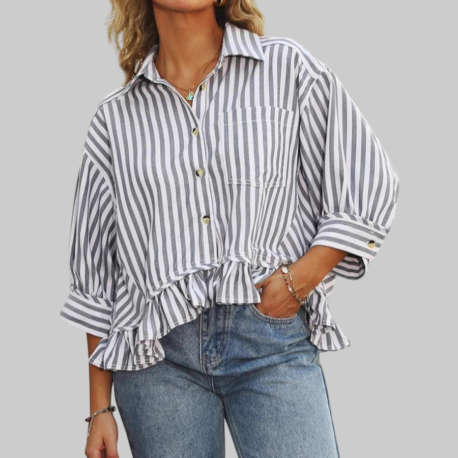 Kolet Casual Summer Ruffled Button Down Blouse
