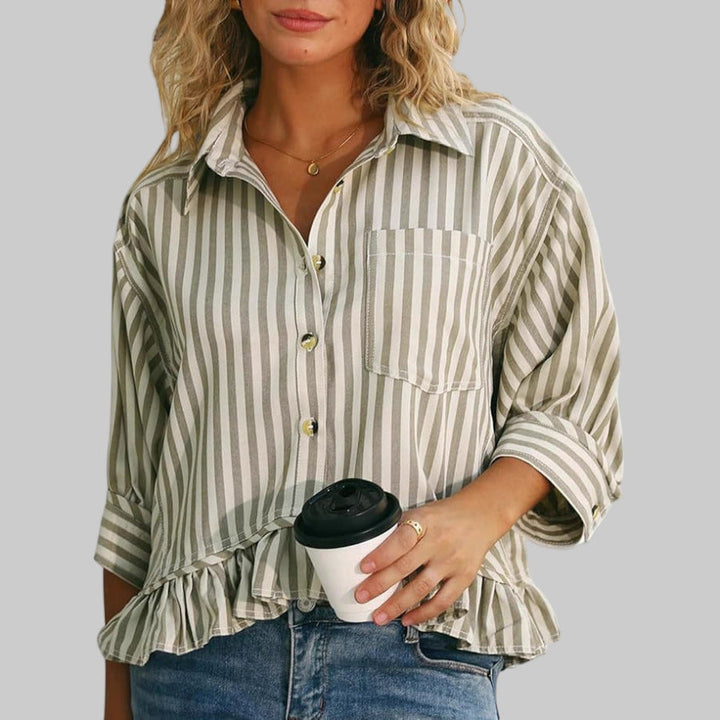 Kolet Casual Summer Ruffled Button Down Blouse