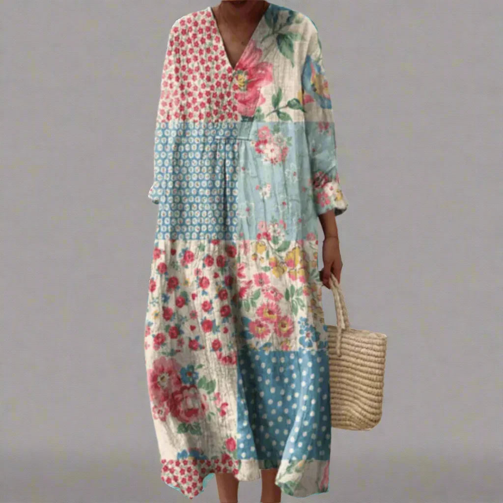 Élise - Blue and Terracotta Floral Dress