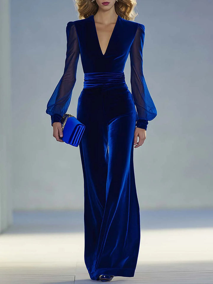Trisha Elegant Suede V-Neck Jumpsuit