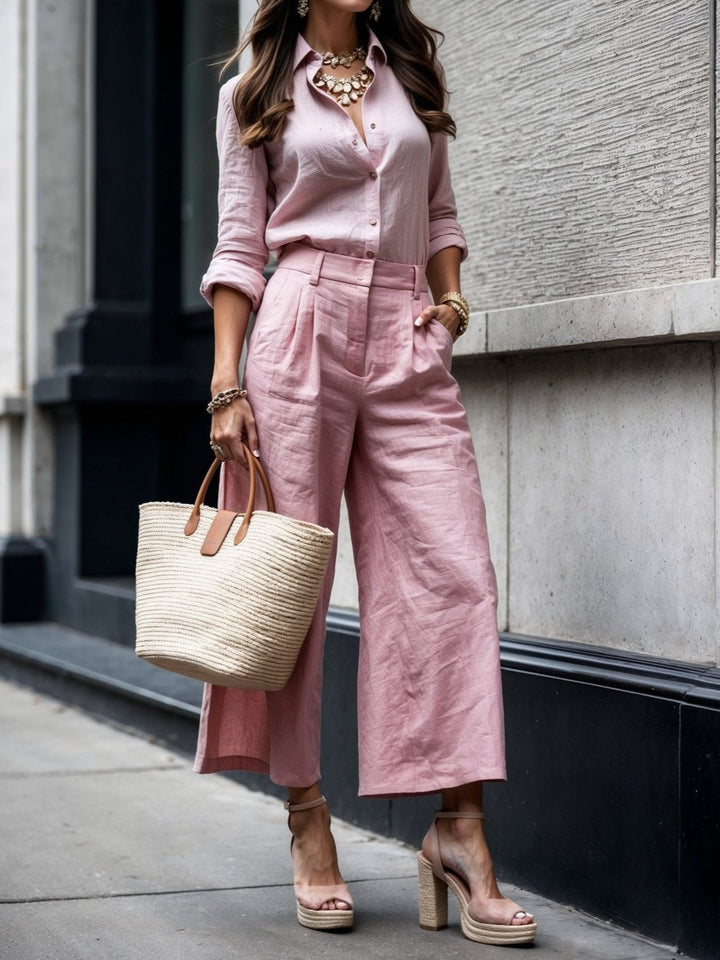 Nelle Elegant Shirt &amp; Capri Set Trousers