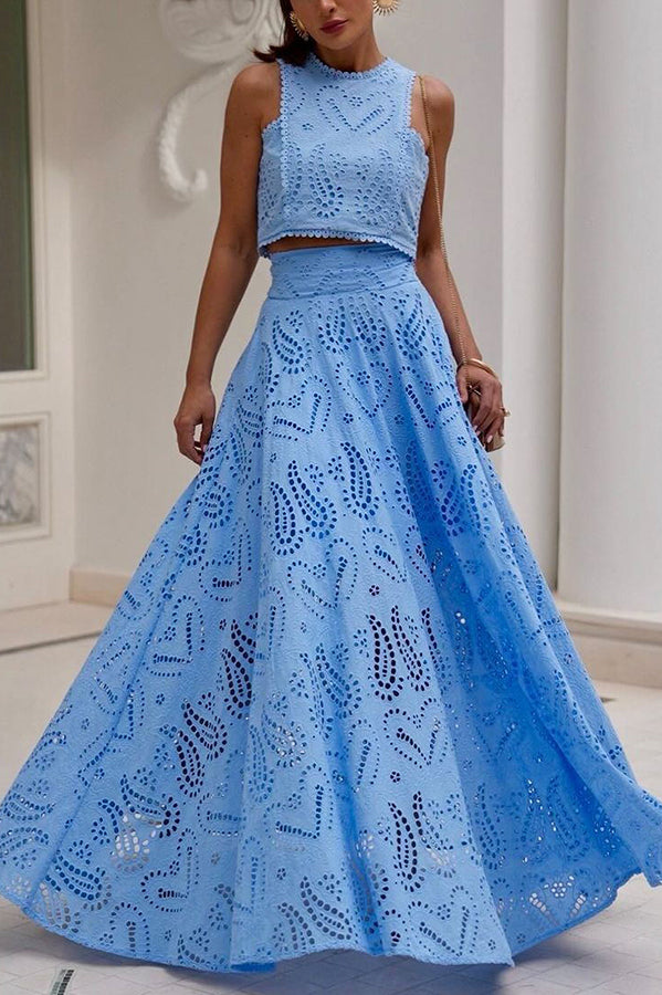 Larissa Embroidered Top &amp; High-Waist Maxi Skirt Set