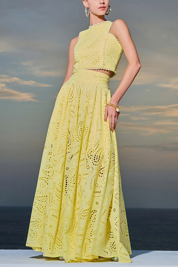 Larissa Embroidered Top &amp; High-Waist Maxi Skirt Set